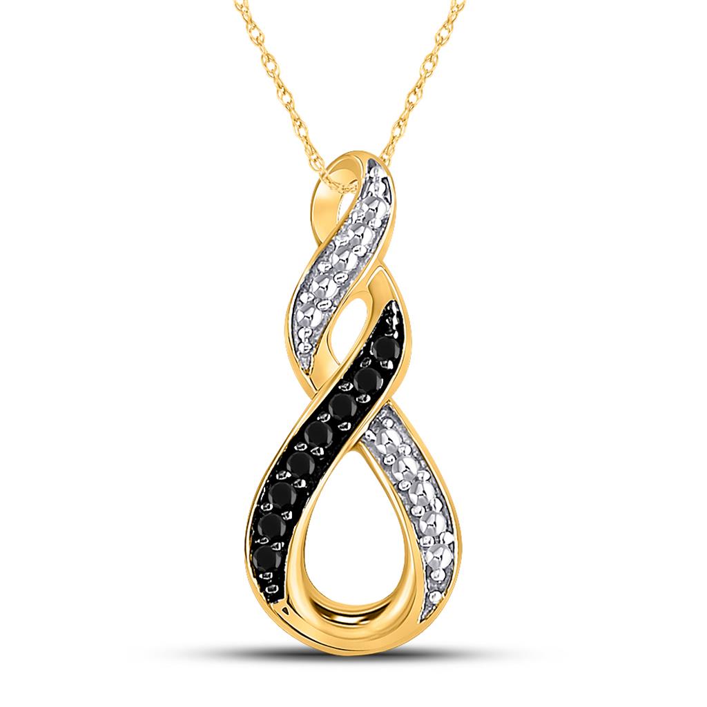 10k Yellow Gold Black Diamond Vertical Infinity Pendant 1/12 Cttw