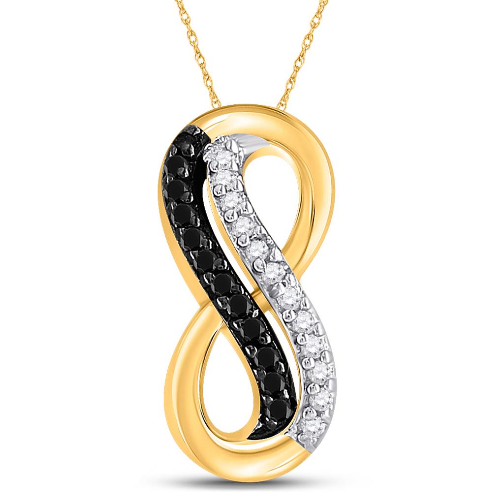 10k Yellow Gold Round Black Diamond Infinity Pendant 1/10 Cttw