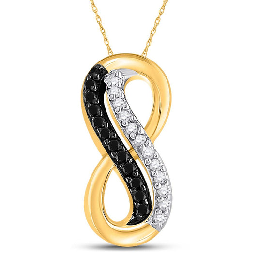 10k Yellow Gold Round Black Diamond Infinity Pendant 1/10 Cttw