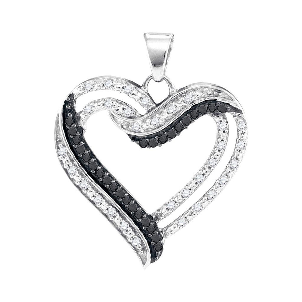 14k White Gold Black Diamond Heart Outline Pendant 1/3 Cttw