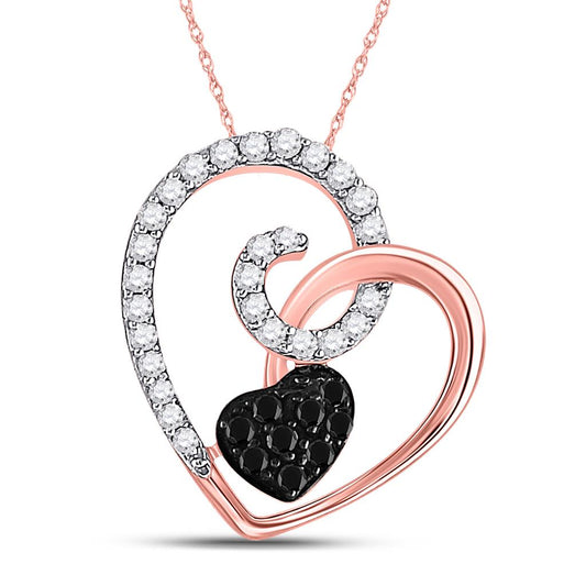 10k Rose Gold Round Black Diamond Heart Pendant 1/4 Cttw