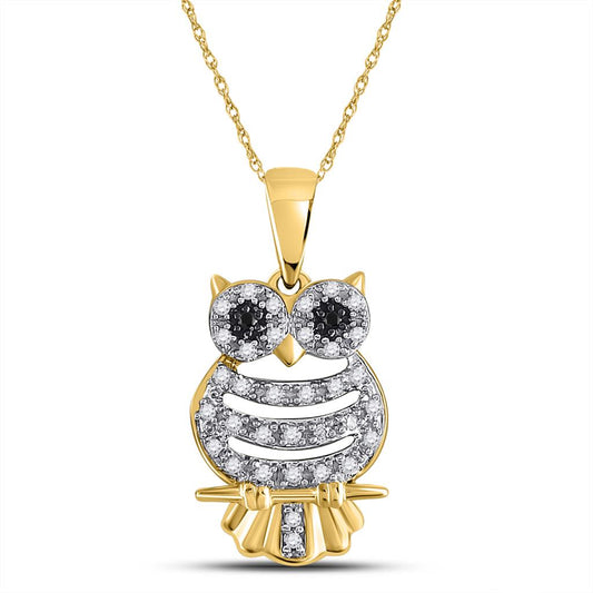 10k Yellow Gold Diamond Owl Pendant 1/6 Cttw