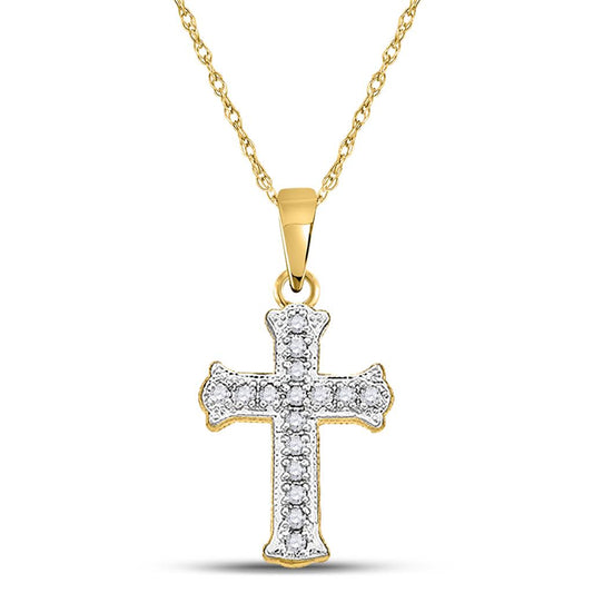 14k Yellow Gold Round Diamond Cross Pendant 1/12 Cttw