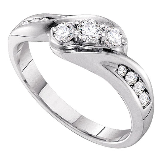 14k White Gold Round Diamond 3-stone Bridal Engagement Ring 1/2 Cttw