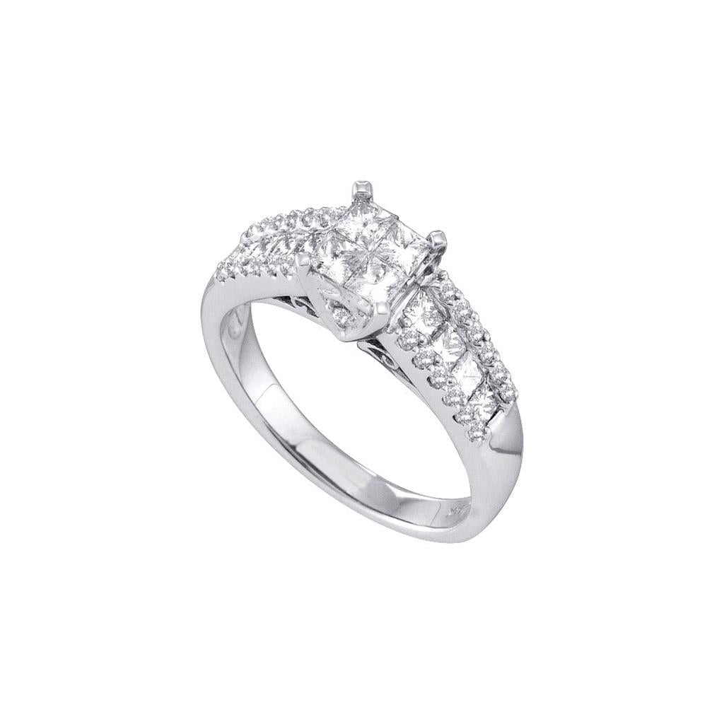 14k White Gold Princess Invisible-set Diamond Bridal Engagement Ring 1/2 Cttw
