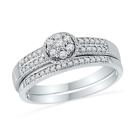 14k White Gold Round Diamond Bridal Wedding Ring Set 1/4 Cttw