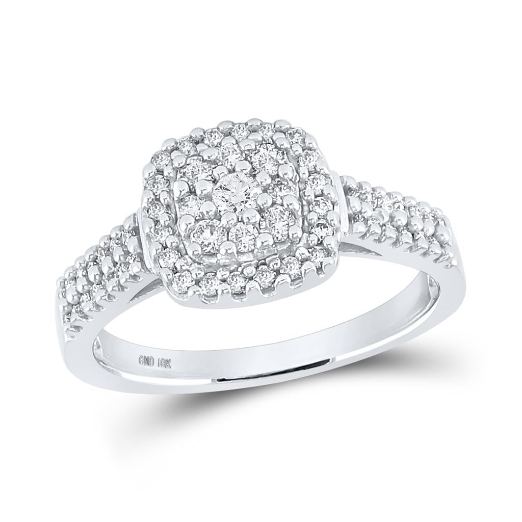 14k White Gold Round Diamond Cluster Bridal Engagement Ring 1/2 Cttw
