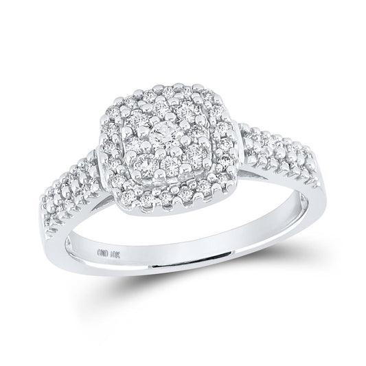 14k White Gold Round Diamond Cluster Bridal Engagement Ring 1/2 Cttw