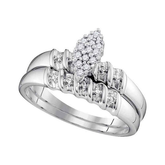 14k White Gold Round Diamond Bridal Wedding Ring Set 1/10 Cttw
