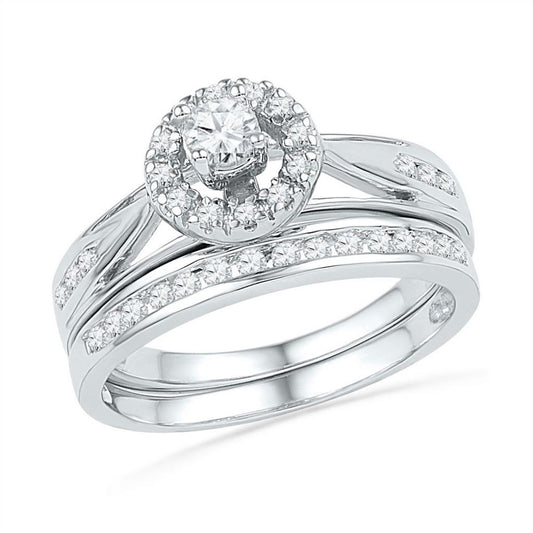 14k White Gold Round Diamond Bridal Wedding Ring Set 1/2 Cttw