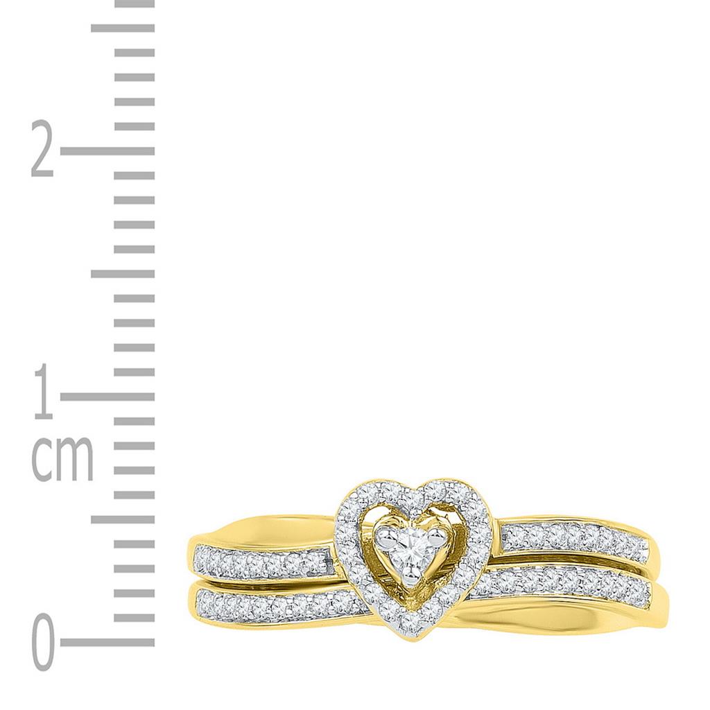 10k Yellow Gold Round Diamond Heart Bridal Wedding Ring Set 1/4 Cttw