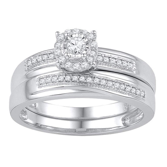 14k White Gold Round Diamond Bridal Wedding Ring Set 1/4 Cttw