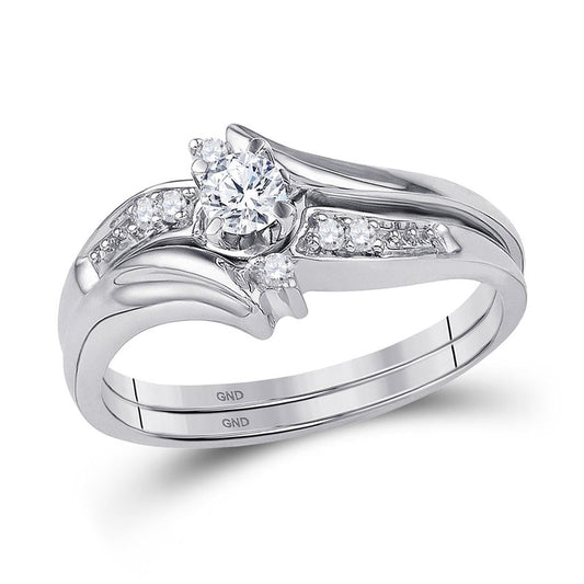 14k White Gold Round Diamond Bridal Wedding Ring Set 1/5 Cttw