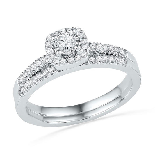 14k White Gold Round Diamond Bridal Wedding Ring Set 1/3 Cttw