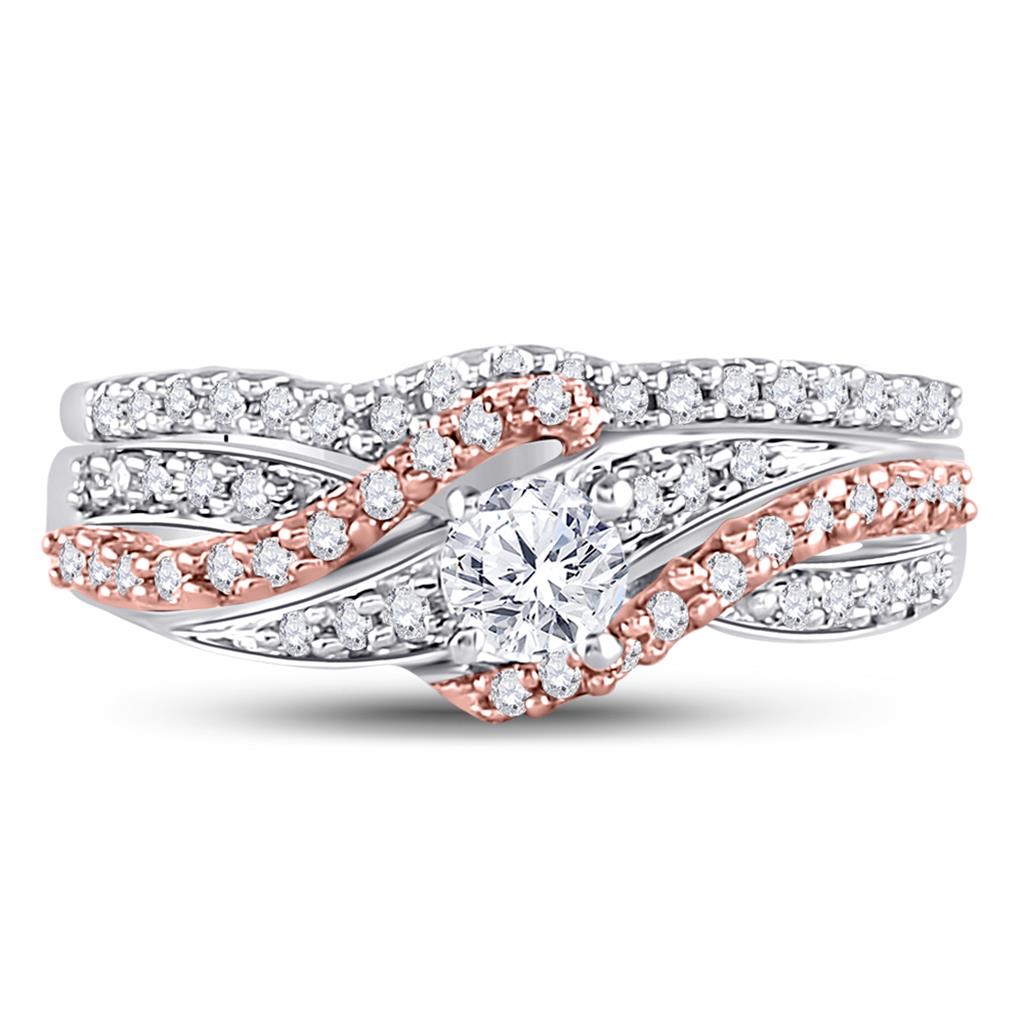 10k Two-tone Gold Round Diamond Bridal Wedding Ring Set 1/2 Cttw