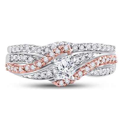 10k Two-tone Gold Round Diamond Bridal Wedding Ring Set 1/2 Cttw