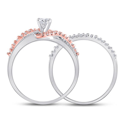 10k Two-tone Gold Round Diamond Bridal Wedding Ring Set 1/2 Cttw
