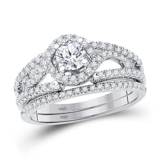 14k White Gold Round Diamond Bridal Wedding Ring Set 3/4 Cttw