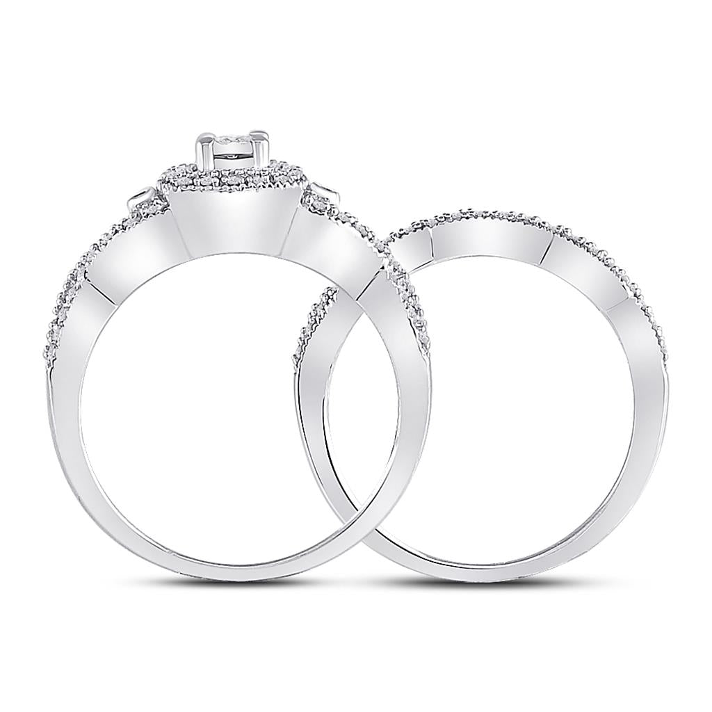 14k White Gold Round Diamond Twist Bridal Wedding Ring Set 1/4 Cttw