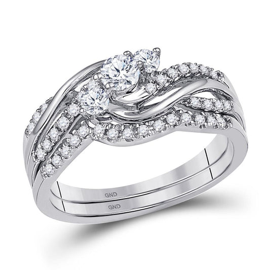 14k White Gold Round Diamond Bridal Wedding Ring Set 1/2 Cttw