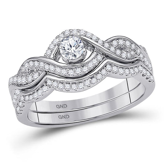14k White Gold Round Diamond Bridal Wedding Ring Set 1/2 Cttw