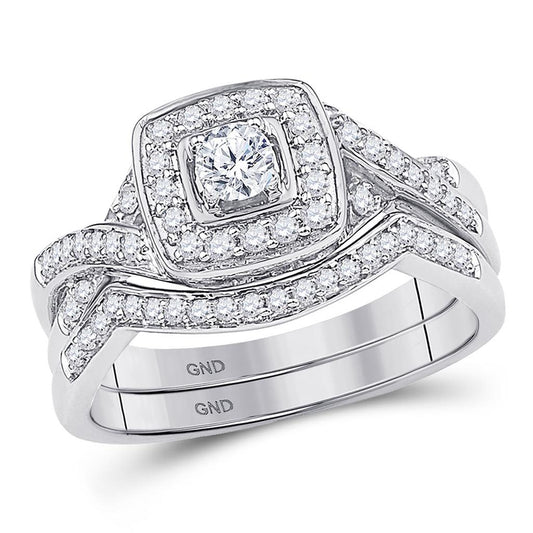 14k White Gold Round Diamond Twist Bridal Wedding Ring Set 1/2 Cttw