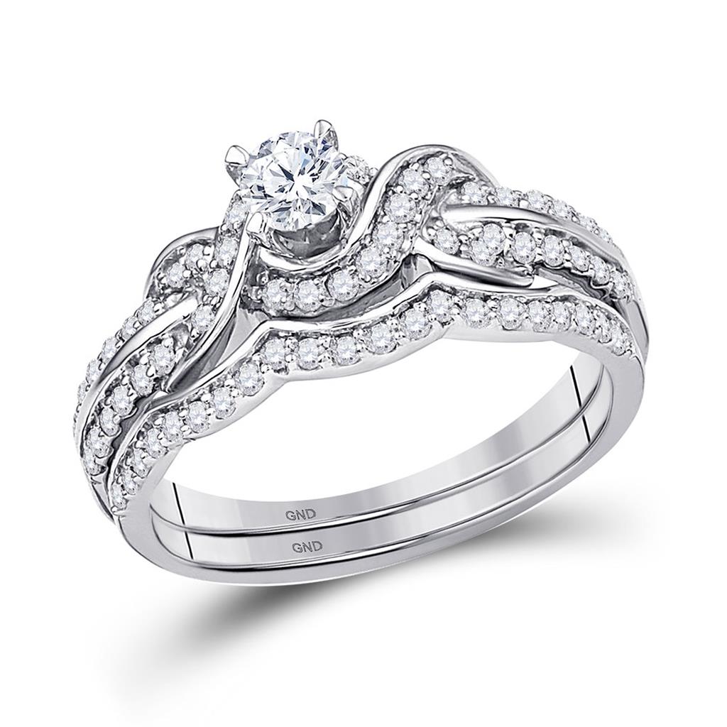 14k White Gold Round Diamond Bridal Wedding Ring Set 5/8 Cttw