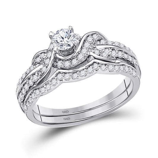 14k White Gold Round Diamond Bridal Wedding Ring Set 5/8 Cttw