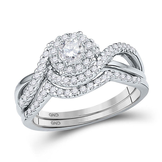 14k White Gold Round Diamond Bridal Wedding Ring Set 5/8 Cttw