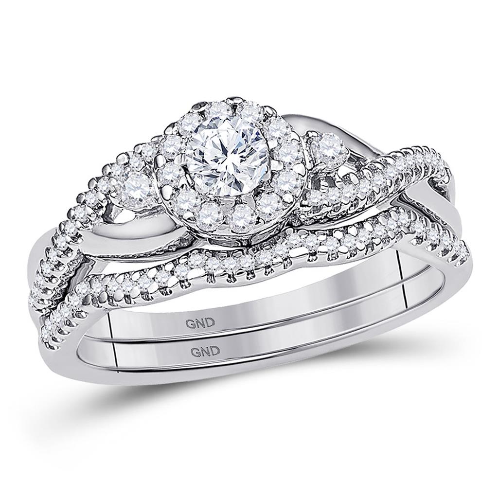 14k White Gold Round Diamond Bridal Wedding Ring Set 1/2 Cttw