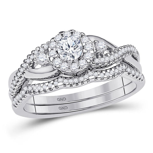14k White Gold Round Diamond Bridal Wedding Ring Set 1/2 Cttw