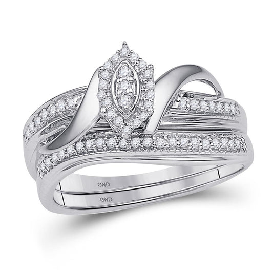 14k White Gold Round Diamond Bridal Wedding Ring Set 1/5 Cttw
