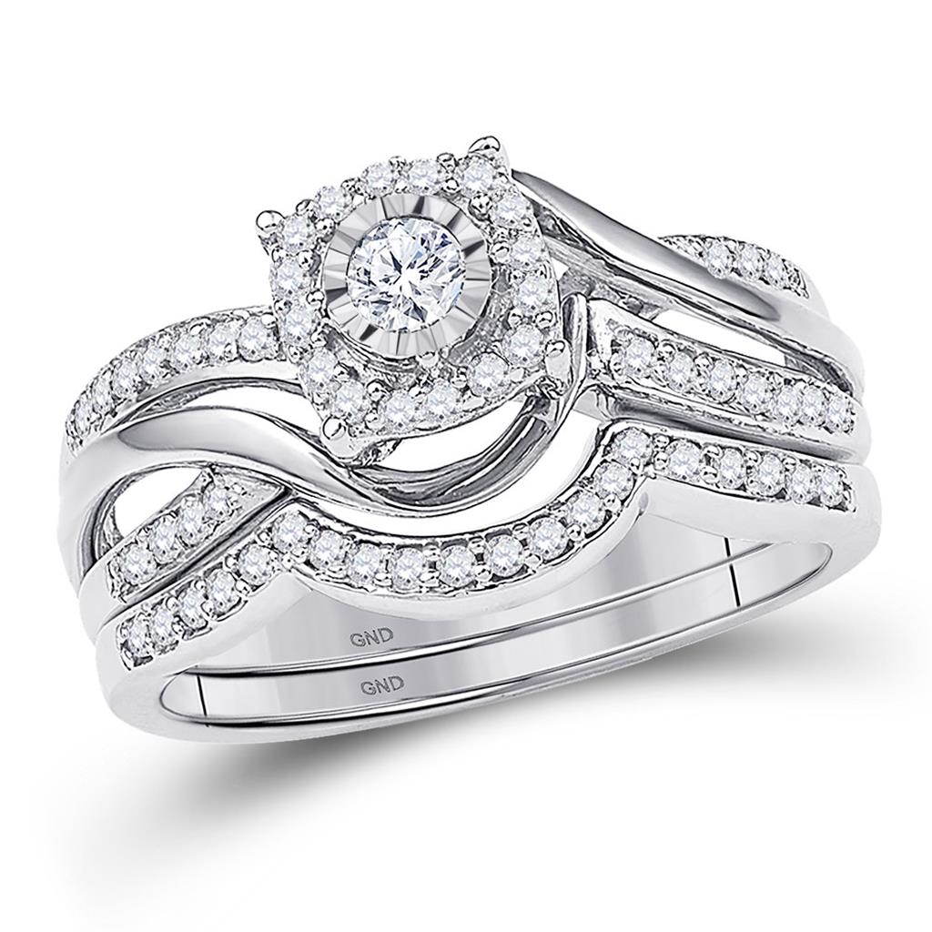 14k White Gold Round Diamond Bridal Wedding Ring Set 1/2 Cttw