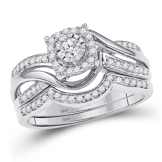 14k White Gold Round Diamond Bridal Wedding Ring Set 1/2 Cttw