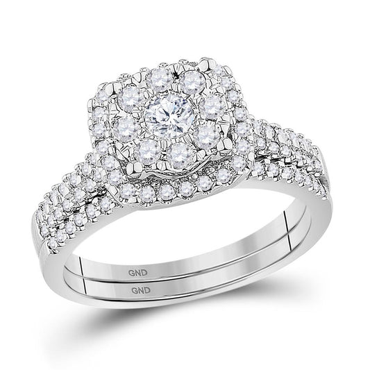 14k White Gold Round Diamond Bridal Wedding Ring Set 5/8 Cttw