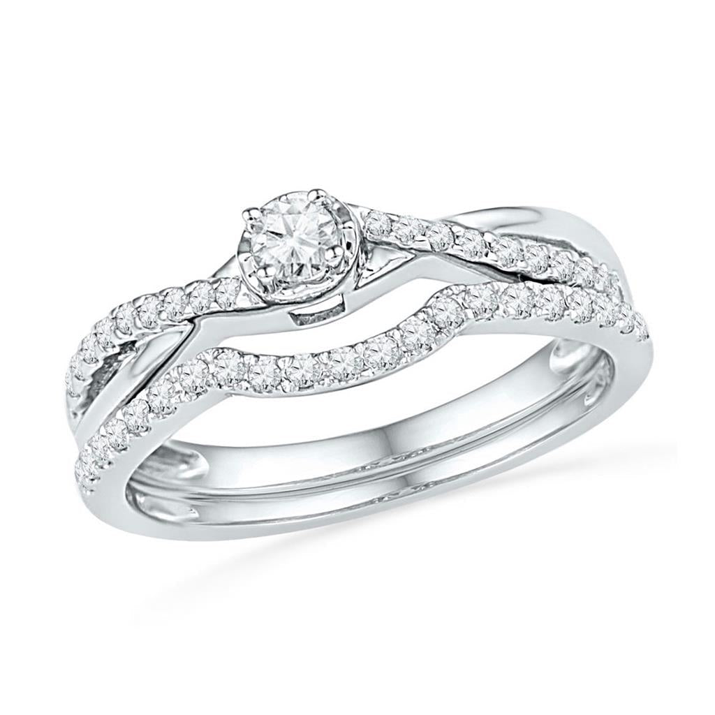 14k White Gold Round Diamond Bridal Wedding Ring Set 1/3 Cttw