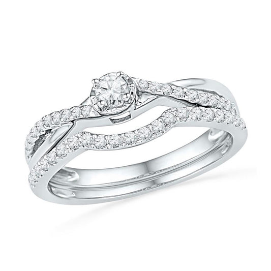 14k White Gold Round Diamond Bridal Wedding Ring Set 1/3 Cttw