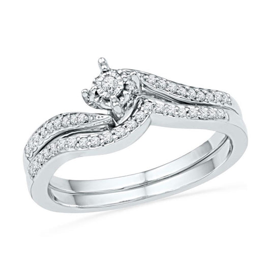 14k White Gold Round Diamond Bridal Wedding Ring Set 1/5 Cttw