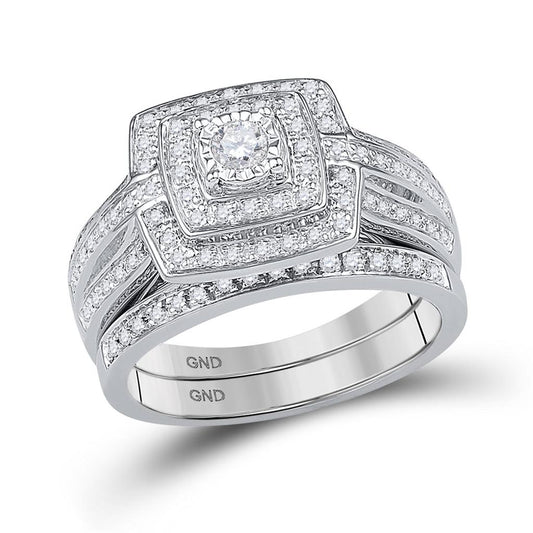14k White Gold Round Diamond Bridal Wedding Ring Set 1/3 Cttw