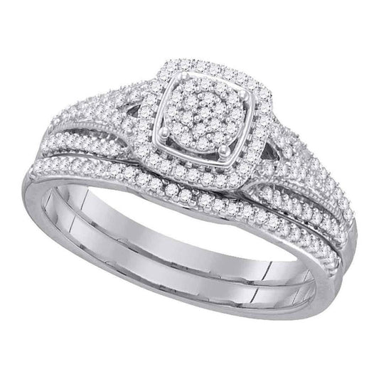 14k White Gold Round Diamond Bridal Wedding Ring Set 1/3 Cttw