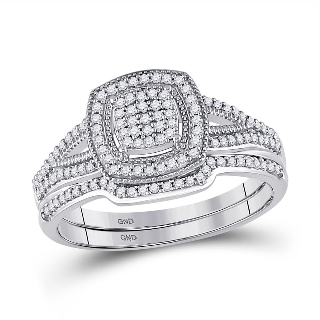 14k White Gold Round Diamond Bridal Wedding Ring Set 1/3 Cttw