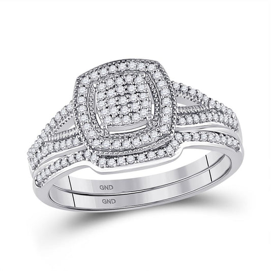 14k White Gold Round Diamond Bridal Wedding Ring Set 1/3 Cttw