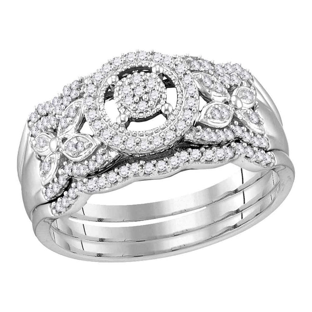 14k White Gold Round Diamond Bridal Wedding Ring Set 1/3 Cttw