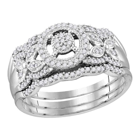 14k White Gold Round Diamond Bridal Wedding Ring Set 1/3 Cttw