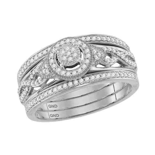 14k White Gold Round Diamond Bridal Wedding Ring Set 1/3 Cttw