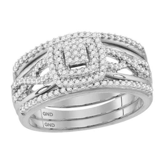 14k White Gold Round Diamond Bridal Wedding Ring Set 3/8 Cttw