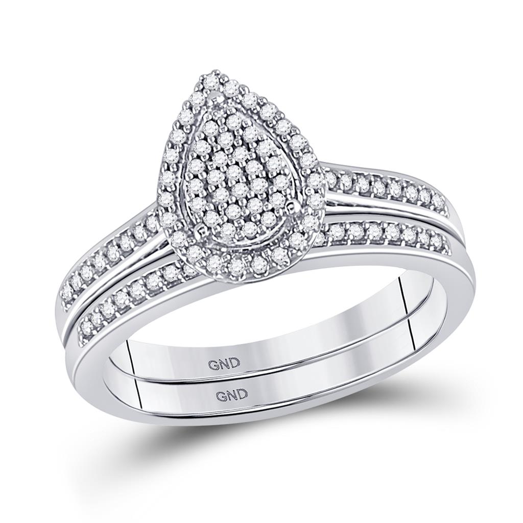 14k White Gold Round Diamond Bridal Wedding Ring Set 1/4 Cttw