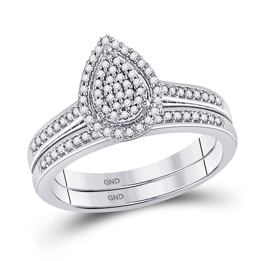 14k White Gold Round Diamond Bridal Wedding Ring Set 1/4 Cttw