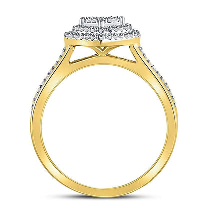 10kt Yellow Gold Diamond Heart Bridal Wedding Ring Band Set 1/3 Cttw