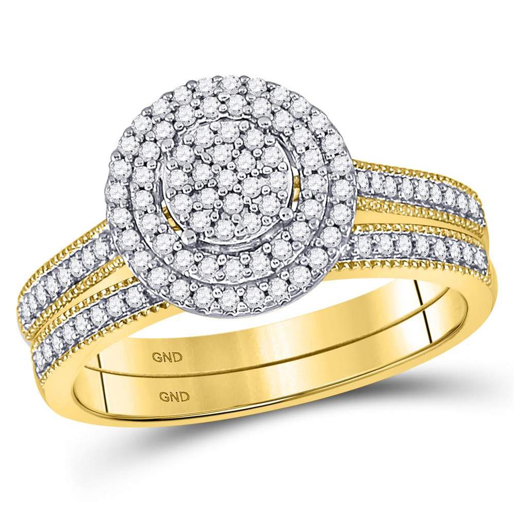 10k Yellow Gold Round Diamond Cluster Bridal Wedding Ring Set 1/3 Cttw